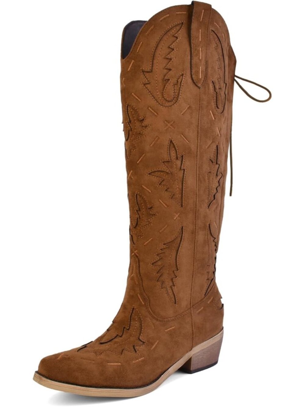 〽️Women's Knee-Calf Faux Fur Boot Brown Faux Leather Pointed Toe Furry Heel